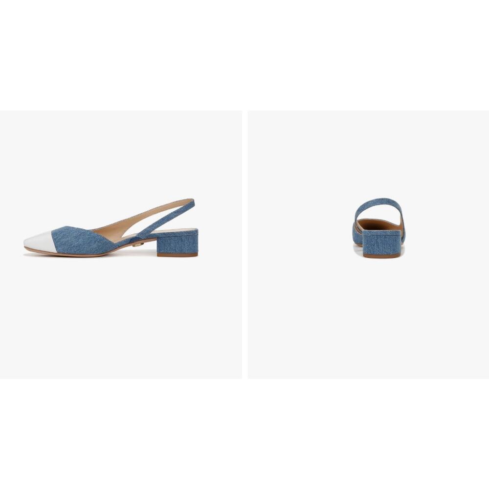 VERONICA BEARD Cecile leather-trimmed denim slingback flats Sandals 7 NIB 350 - Picture 2 of 15